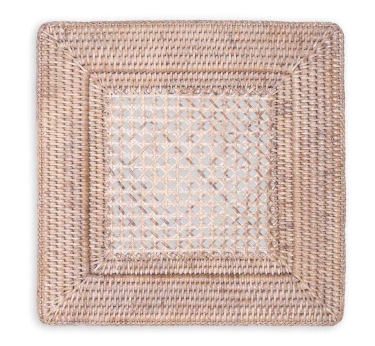 Rattan Square Plate Charger in White Natural