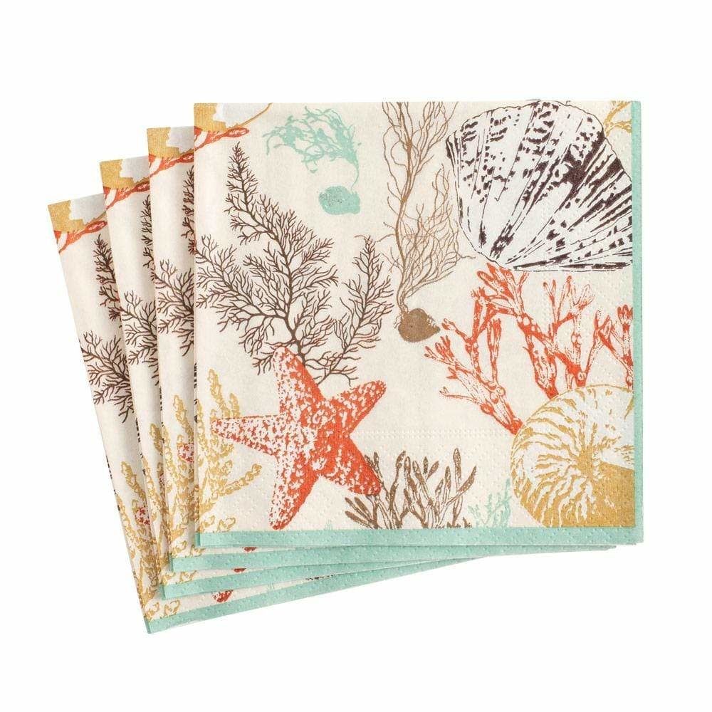 Marine Study Paper Cocktail Napkins in Ivory - 20 Per Package