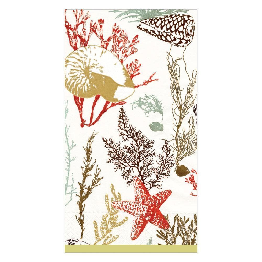 Marine Study Paper Guest Towel Napkins in Ivory - 15 Per Package