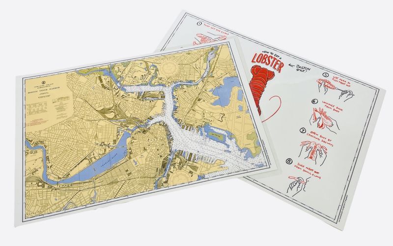 Laminated Double-Sided Placemat (side 1 - Boston Harbor Chart &amp; Side 2 - How to Eat a Lobster/Boston