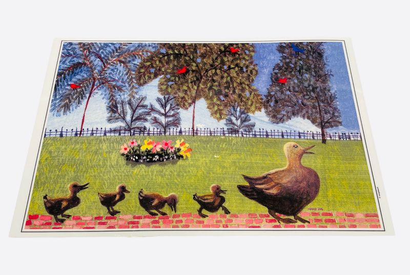 Laminated Double-Sided Placemat (side 1 - Ducklings &amp; Side 2 - Boston Illustrated Chart)