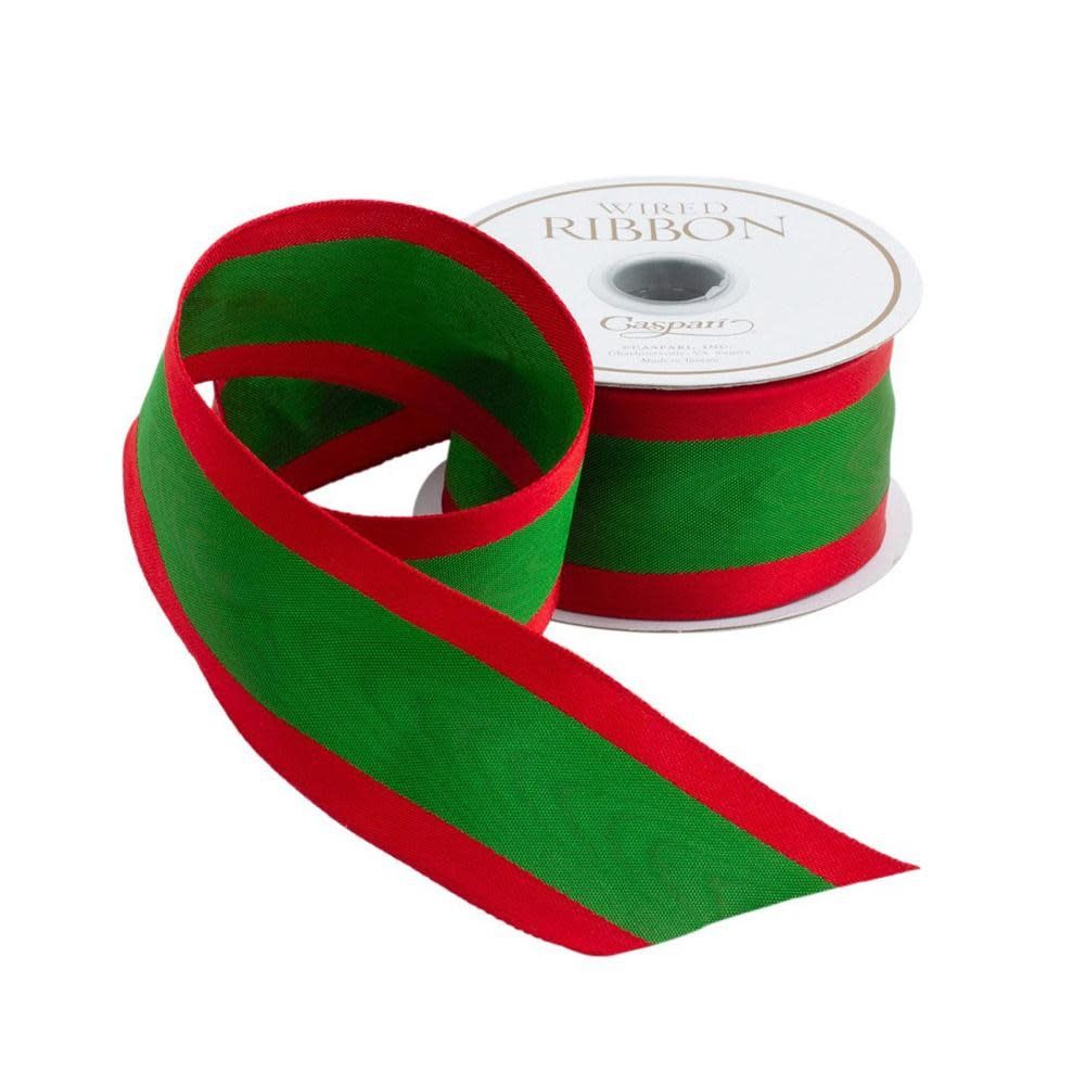 Moire Red/Green Wired Ribbon - 7 Yard Spool