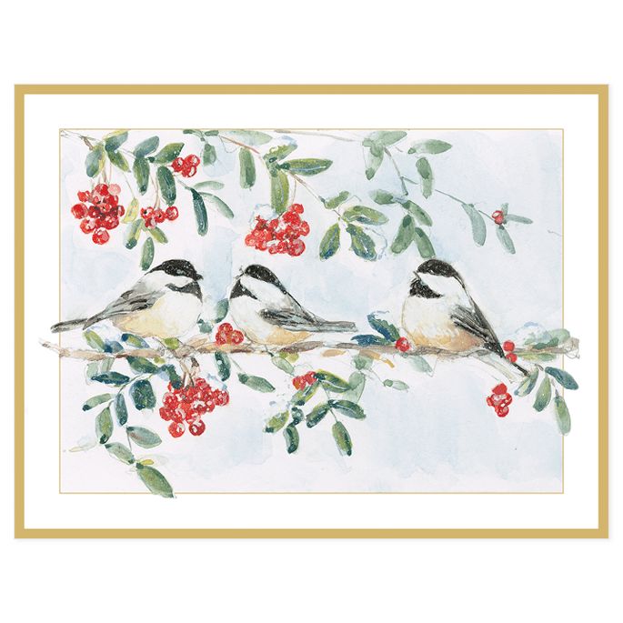 Chickadees on a Branch Blank Christmas Cards - 16 Cards &amp; 16 Envelopes