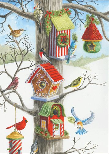 Birdhouses Christmas Card Box B Size 16 In