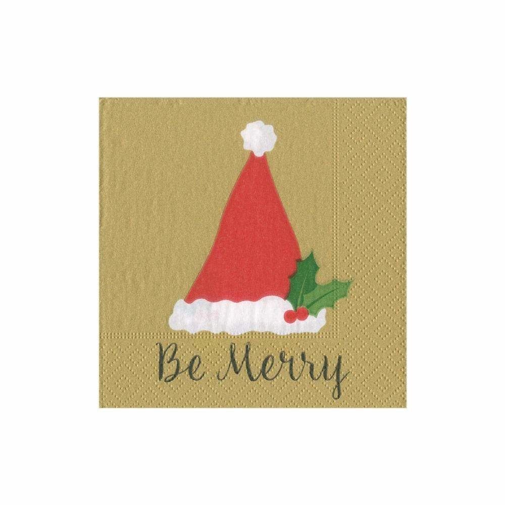 Be Merry Paper Cocktail Napkins in Gold - 20 Per Package