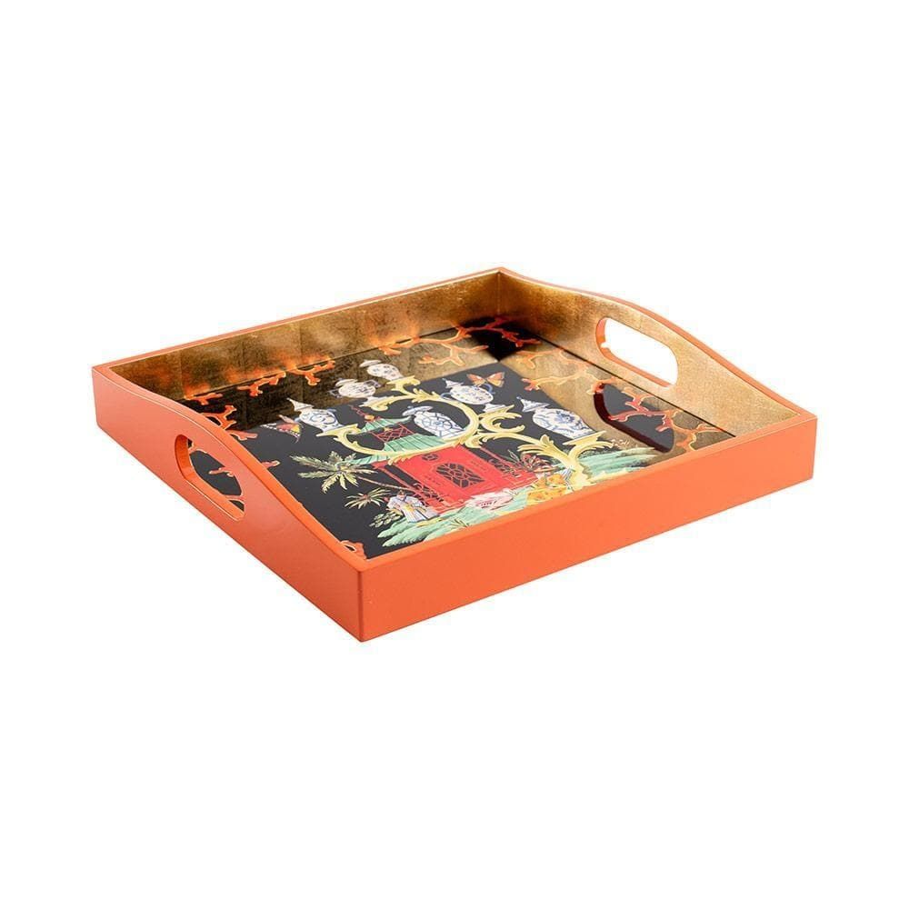 Rococo Fantasy Lacquer Square Tray in Black - 1 Each