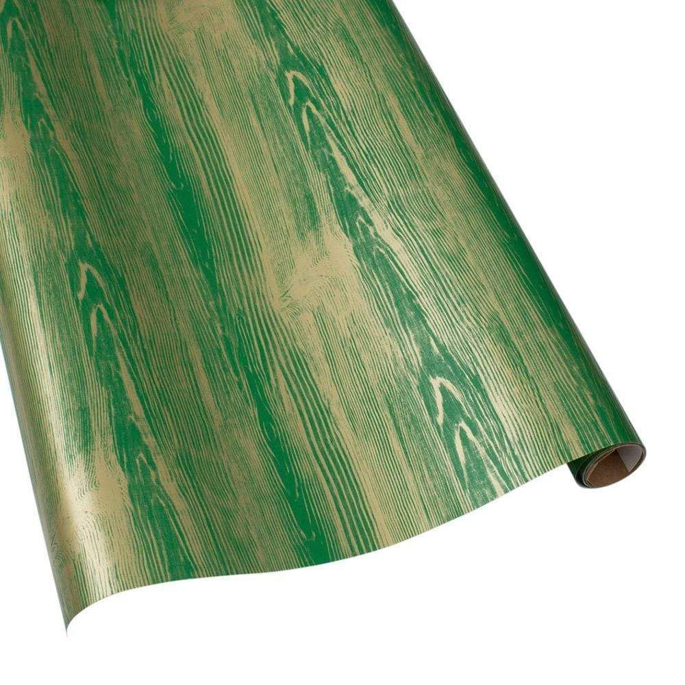 Faux Bois Gift Wrapping Paper in Green - 30" x 5' Roll