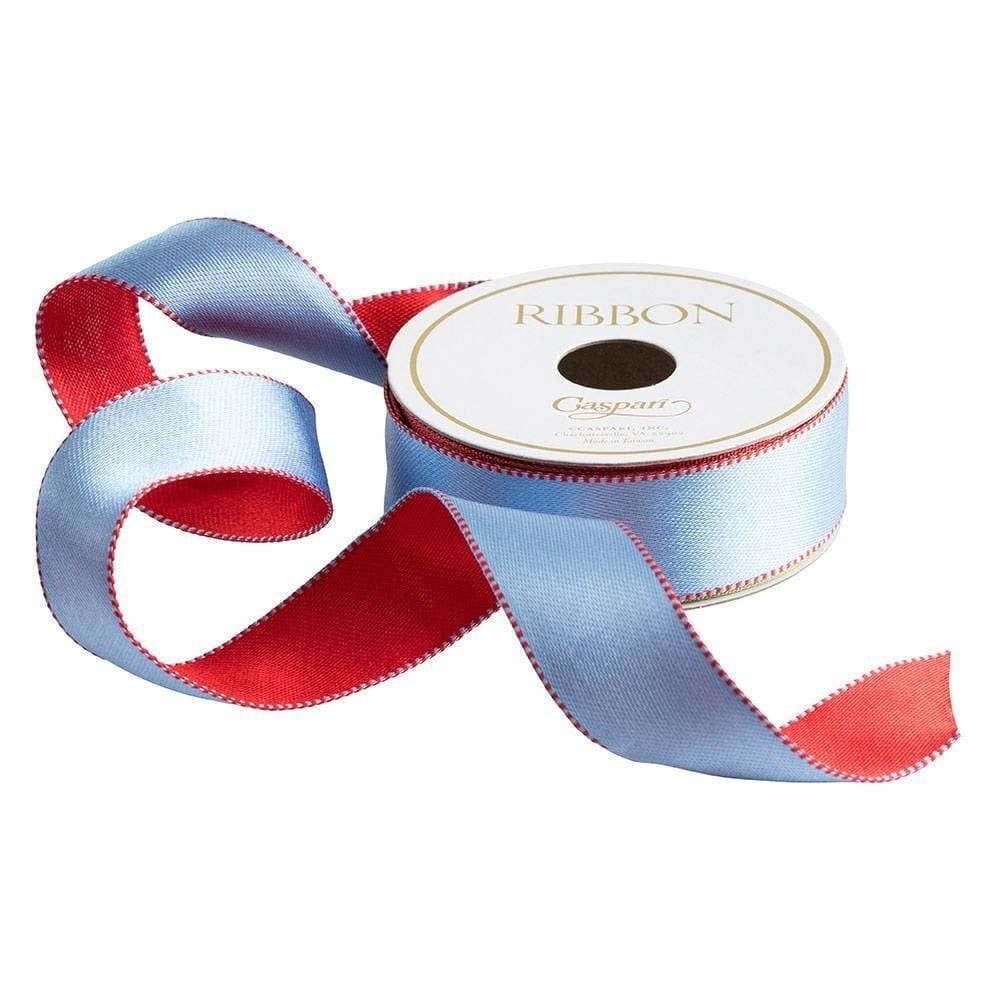 Cornflower &amp; Red Reversible Satin Ribbon Wired - 10 Yard Spool