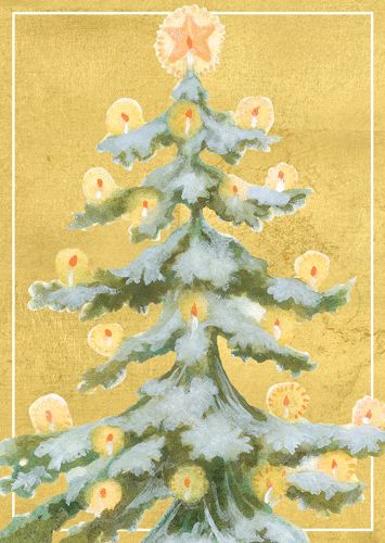 Golden Christmas Tree Christmas Card Box B Size 16 In
