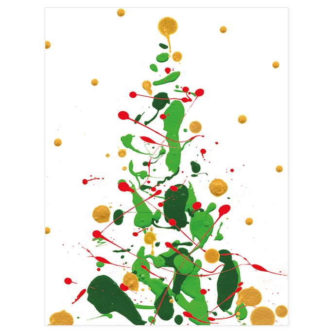 Splatter Tree Embossed Foil Christmas Cards - 16 Cards &amp; Envelopes