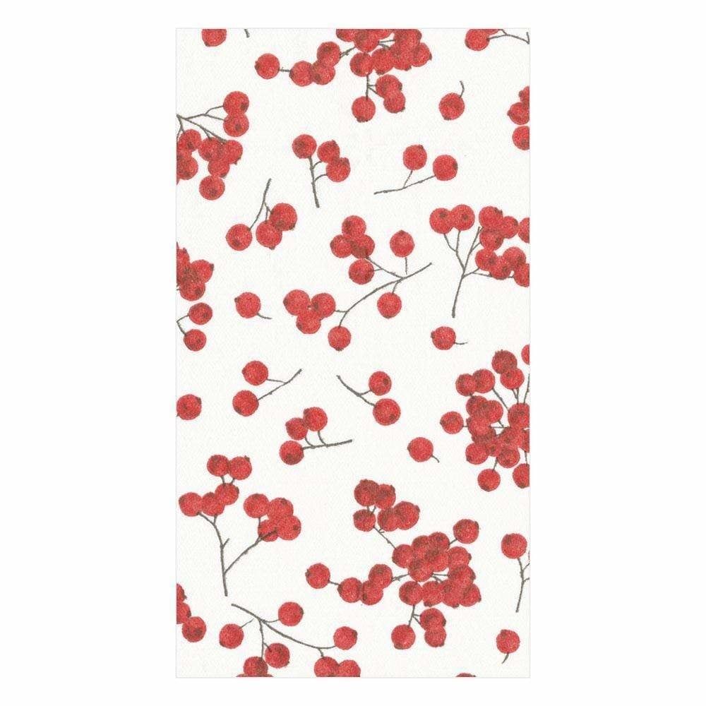 Berry Gathering Paper Linen Guest Towel Napkins in Ivory &amp; Red - 12 Per Package