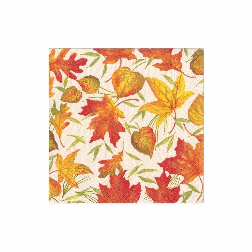 Woodland Leaves Ivory Cocktail Napkins - 20 Per Package