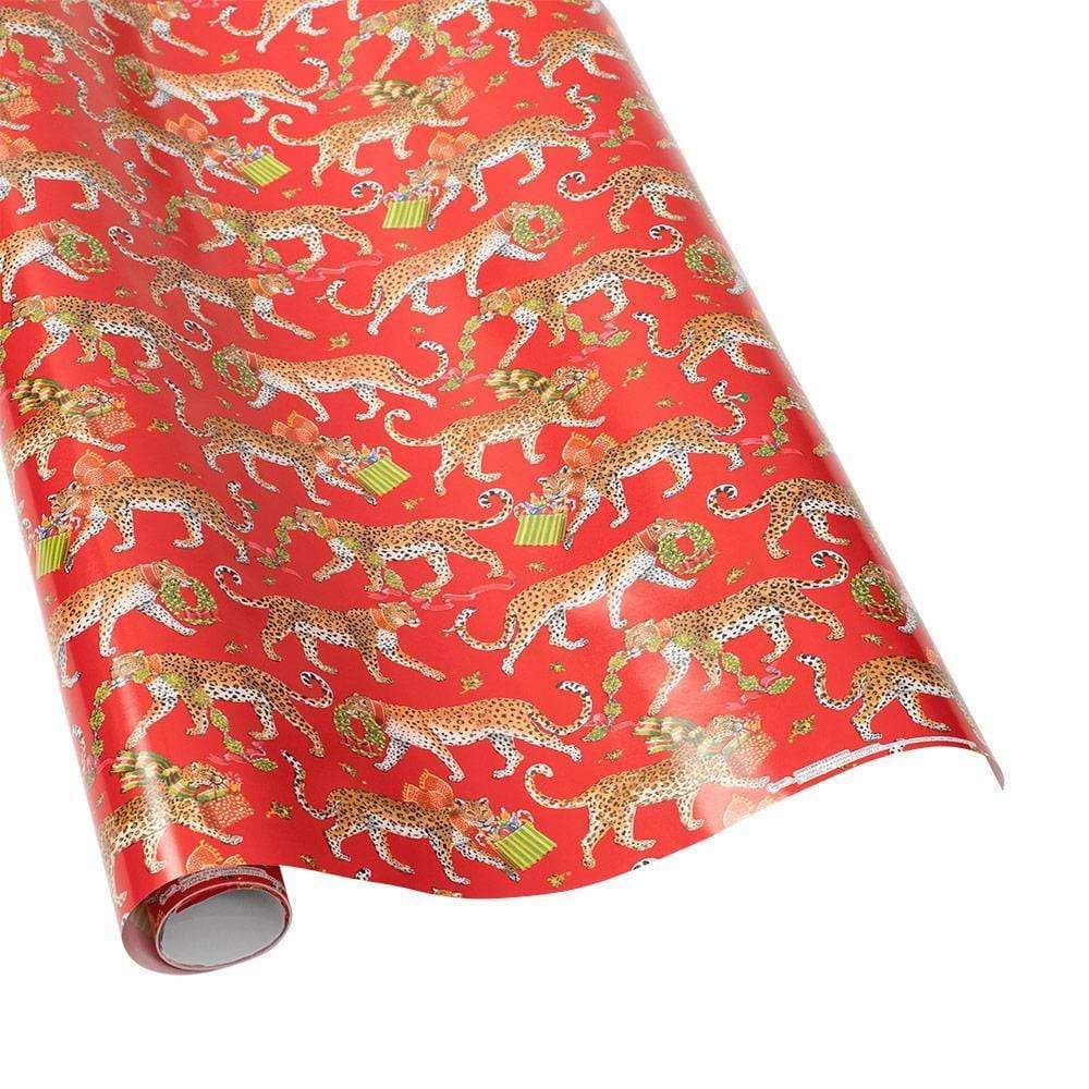 Christmas Leopards Gift Wrapping Paper in Red - 30" x 8' Roll