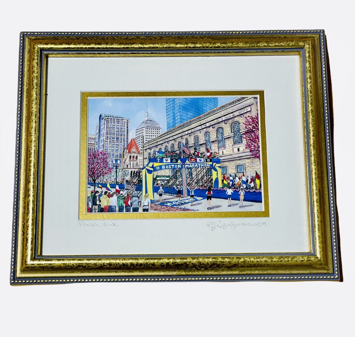 Gold Framed 8x10 Painting of Boston Marathon