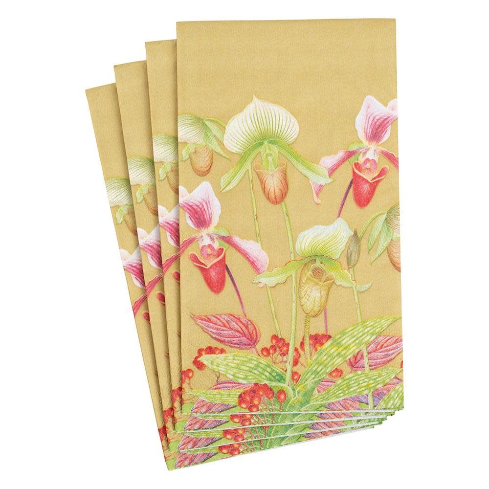 Slipper Orchid Paper Guest Towel Napkins in Gold - 15 Per Package