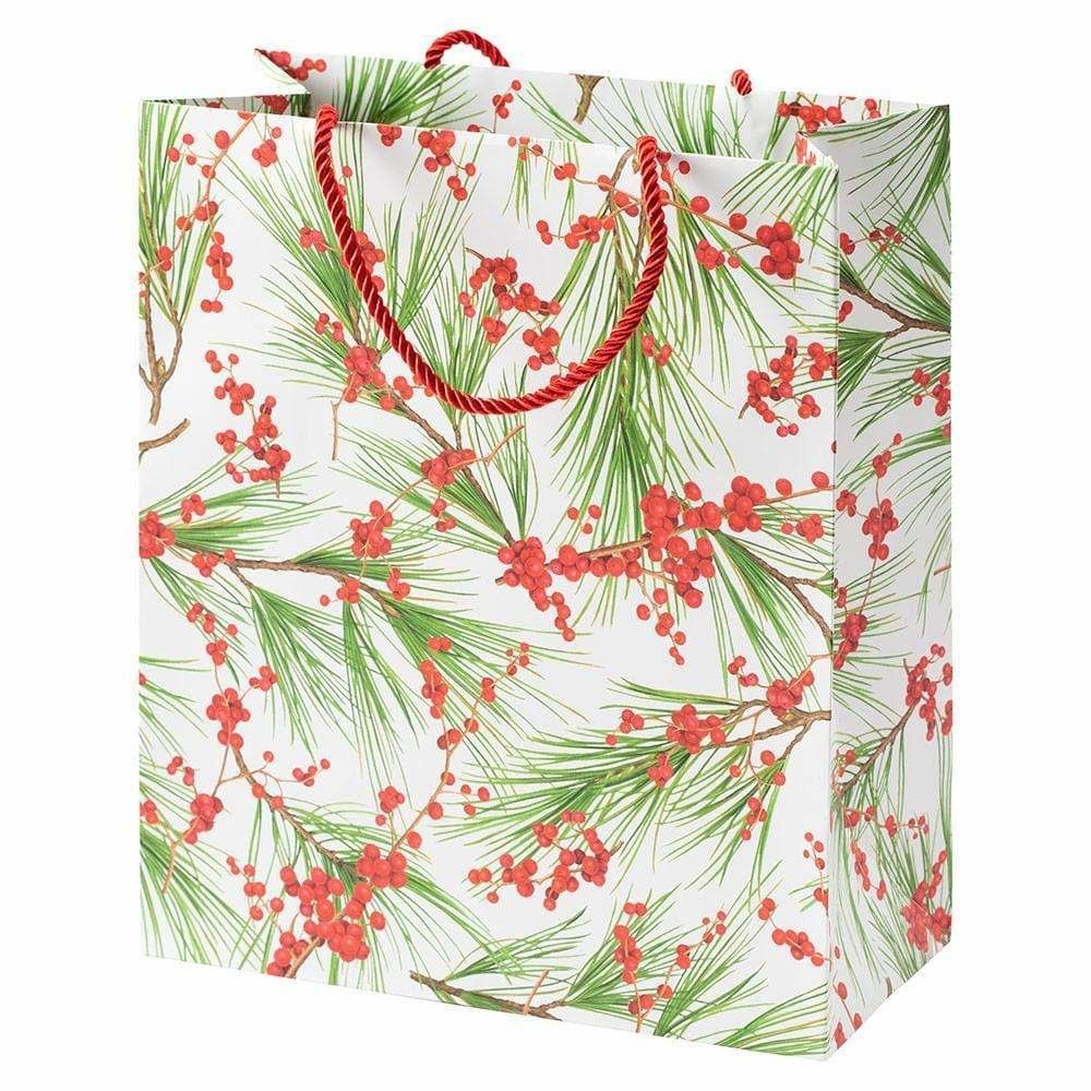Berries and Pine Large Gift Bag in White - 1 Each