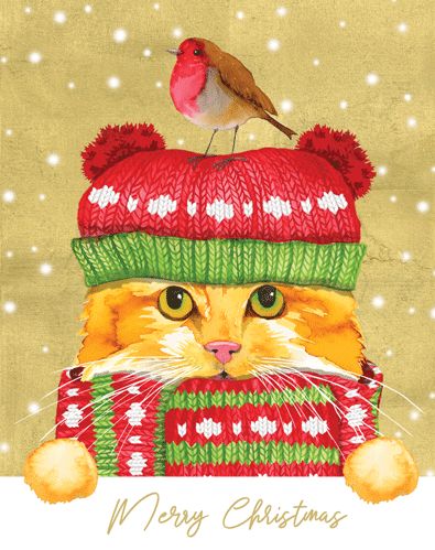 Cat In A Hat Christmas Card Boxed 16 cards &amp; envelopes