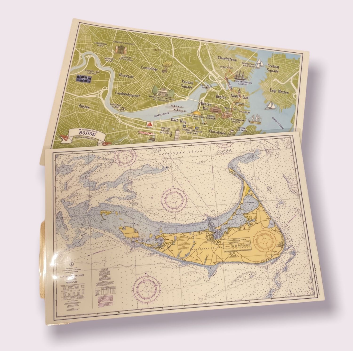 Laminated Double-Sided Placemat (side 1 - Boston Chart &amp; Side 2 - Nantucket Island