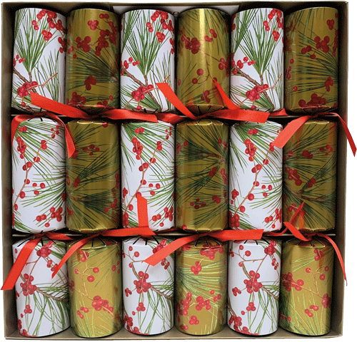 Berries And Pine Christmas Crackers 6 Count 12.5 Inch Long