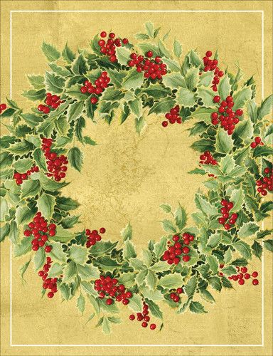 Holly Wreath Christmas Card Set - 5 Cards &amp; 5 Envelopes