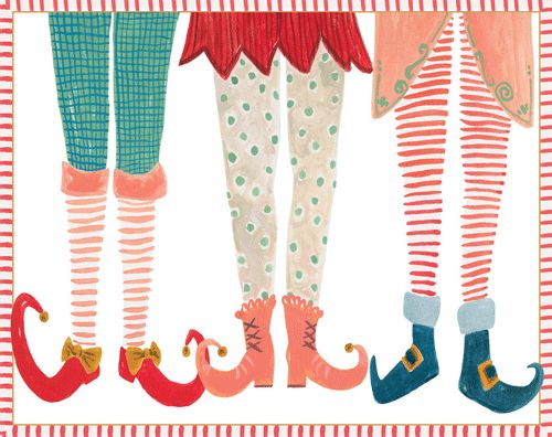 Elf Stockings Mini Christmas Cards Boxed 16 cards &amp; envelopes