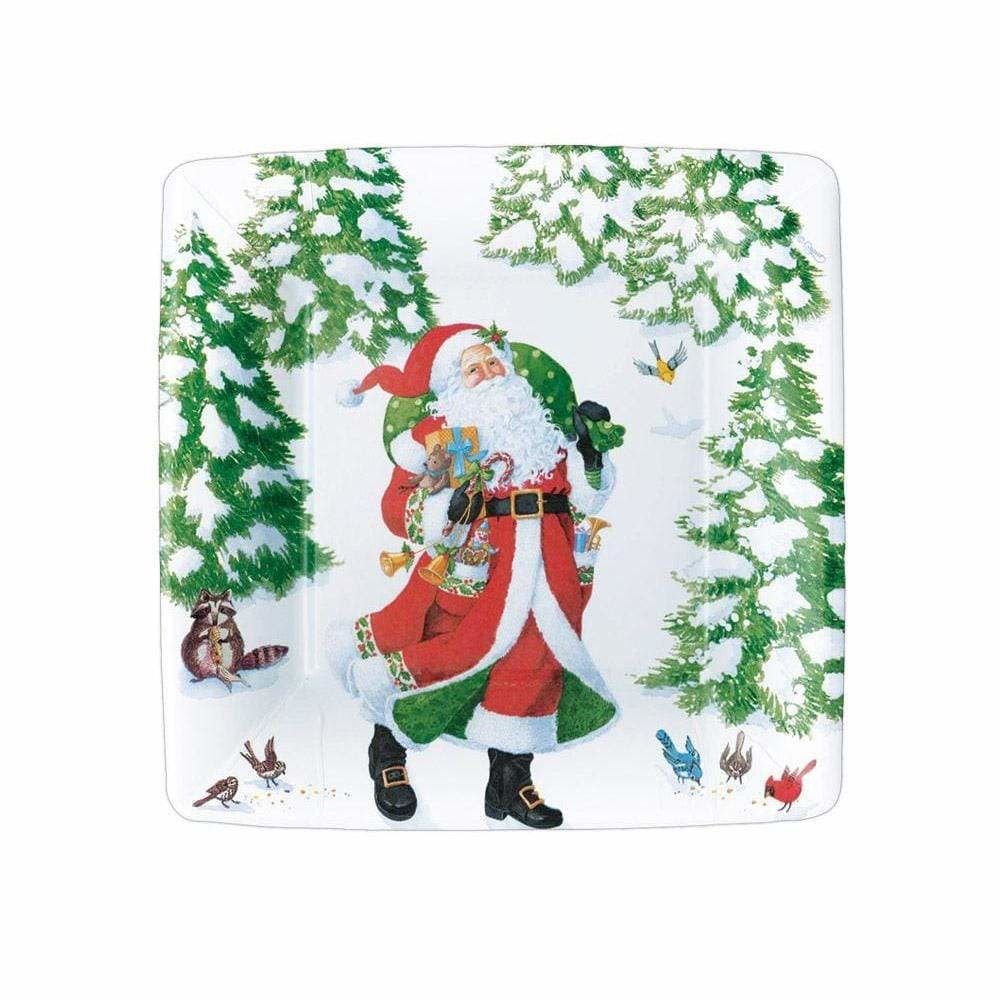 Woodland Santa Square Paper Salad &amp; Dessert Plates - 8 Per Package
