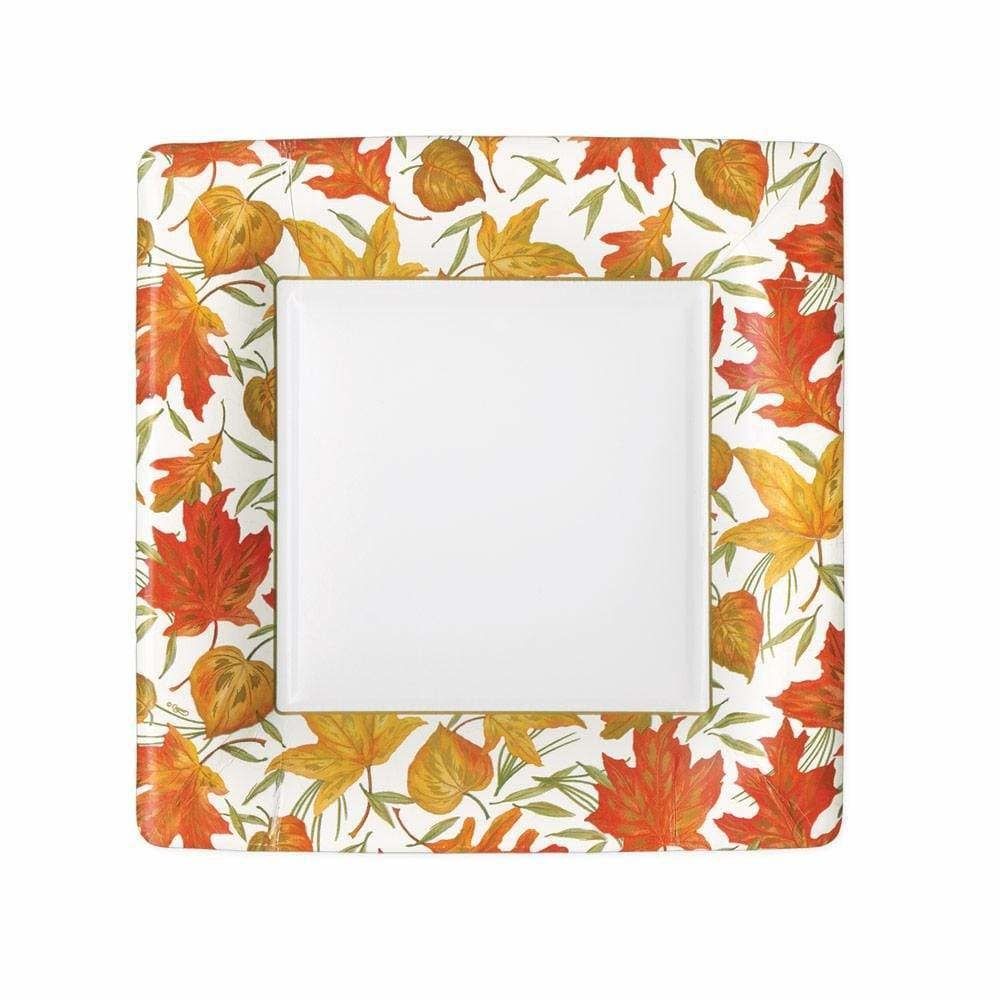 Woodland Leaves Square Paper Salad &amp; Dessert Plates in Ivory - 8 Per Package