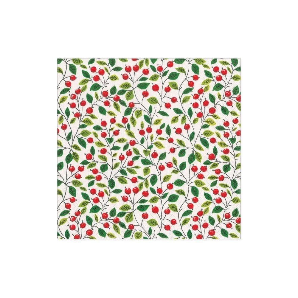 Berries and Leaves Paper Cocktail Napkins in White - 20 Per Package