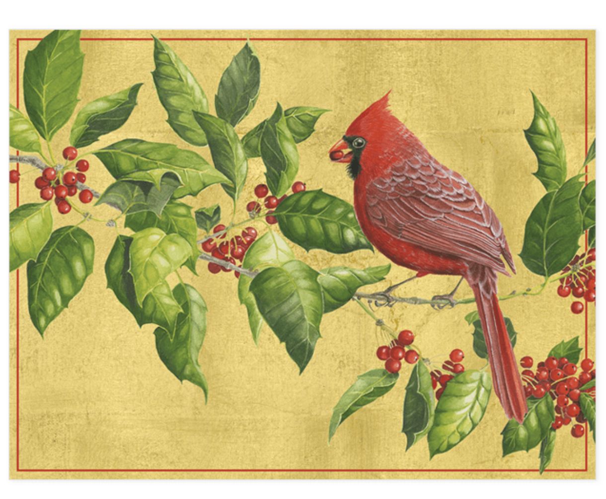 Cardinal On A Holly Branch