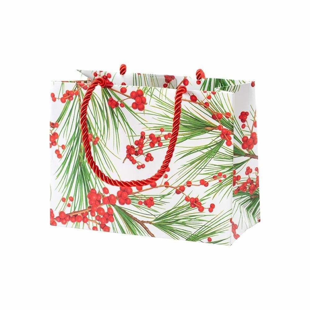 Berries and Pine Small Gift Bag in White- 1 Each