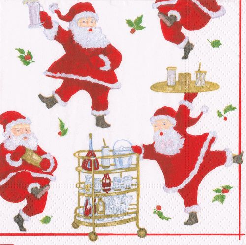 Cocktails with Santa Paper Cocktail Napkins in Moss Green - 20 Per Package