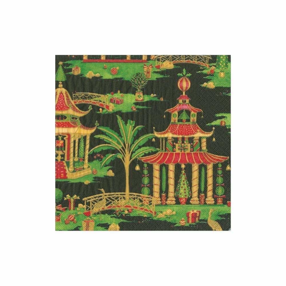Christmas Pagodas Paper Cocktail Napkins in Black - 20 Per Package