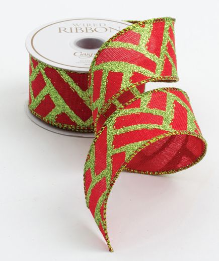 Fretwork Red/green Ribbon Price Code F - 6 Yards
