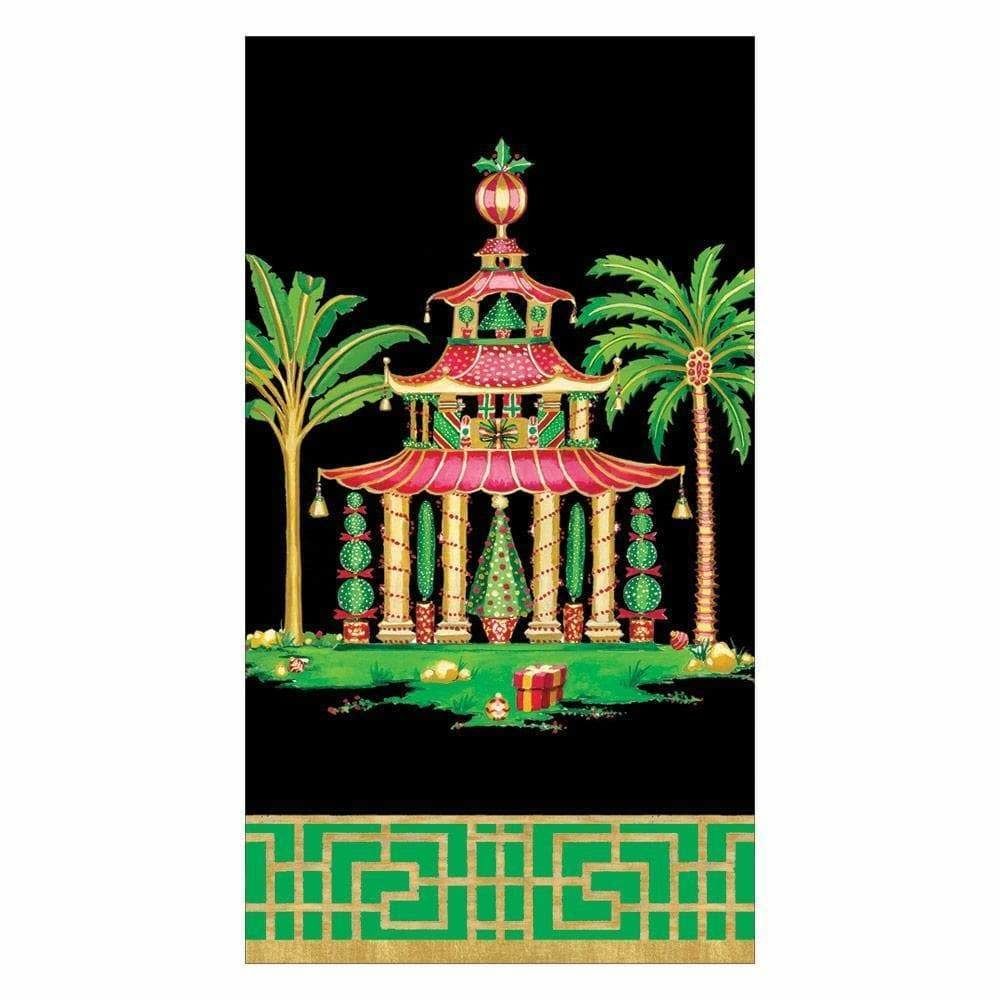 Christmas Pagodas Paper Guest Towel Napkins in Black - 15 Per Package