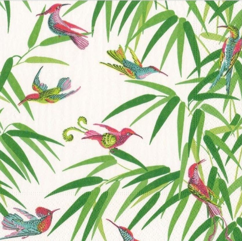 Birds In Paradise White Cocktail Napkins pack of 20