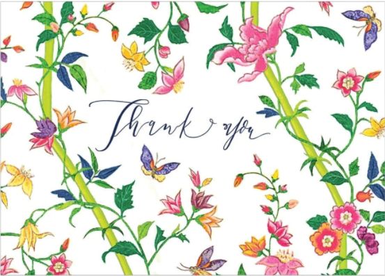 Sprigged Silk Boxed Thank You Notes in White - 6 Note Cards &amp; 6 Envelopes