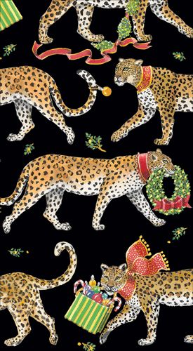Christmas Leopards Black Guest Towel