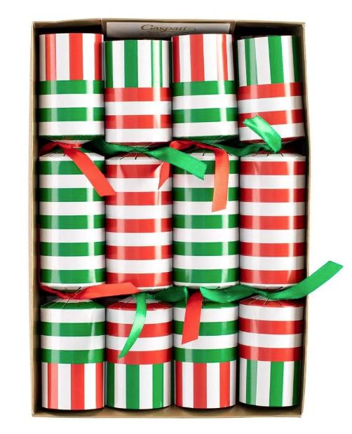 Club Stripe Red/Green Christmas Crackers 10in 8 Count