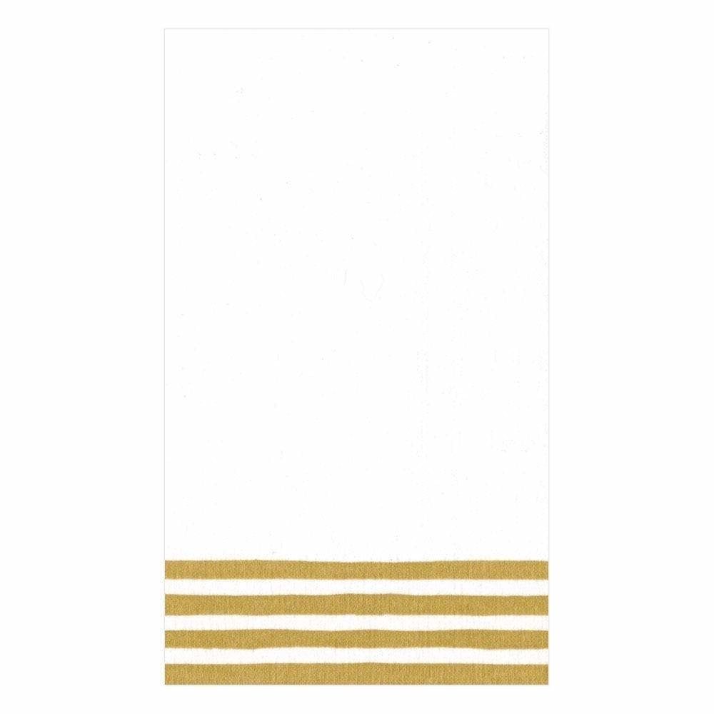 Border Stripe Paper Linen Guest Towel Napkins in Gold &amp; White - 12 Per Package