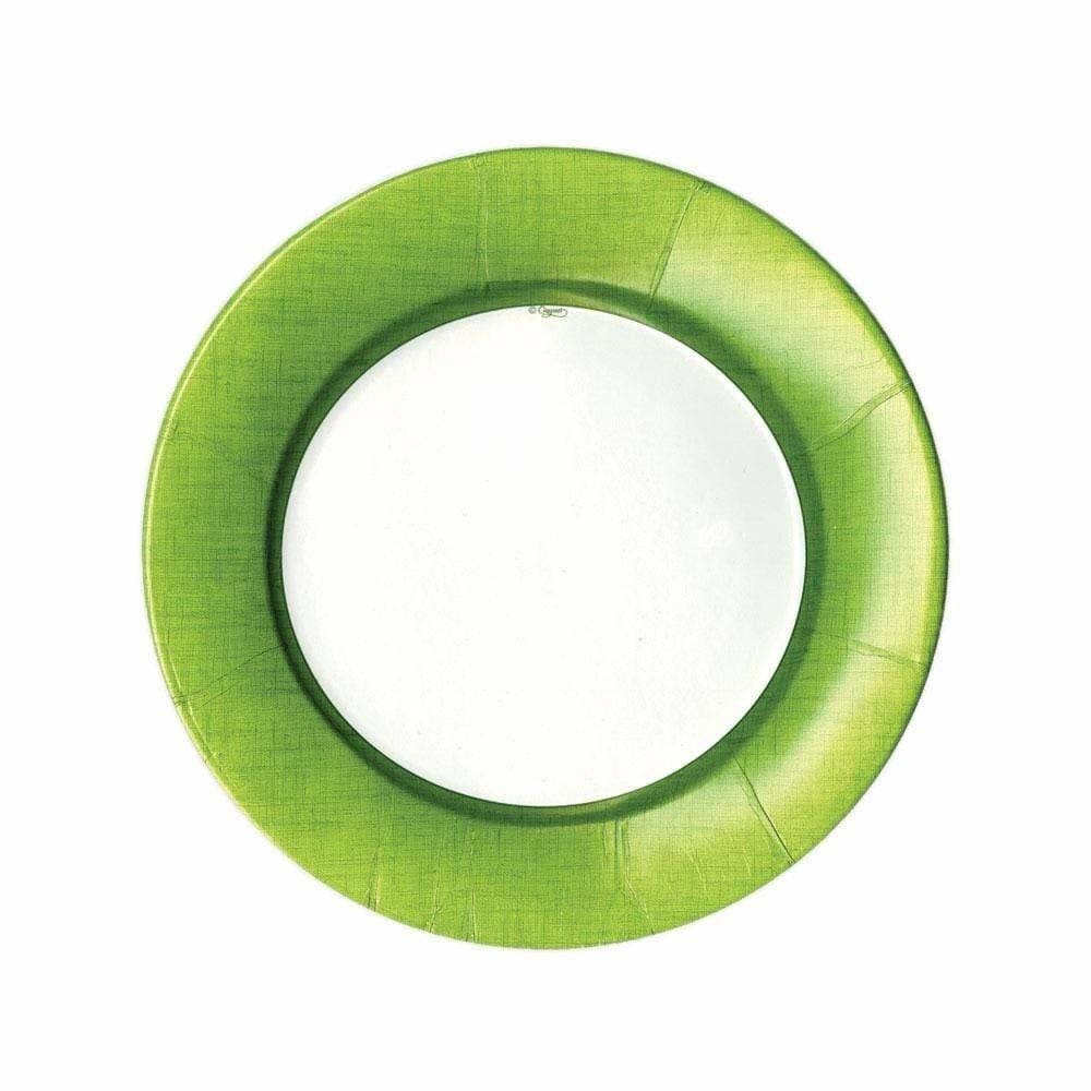 Linen Border Paper Salad &amp; Dessert Plates in Moss Green - 8 Per Package