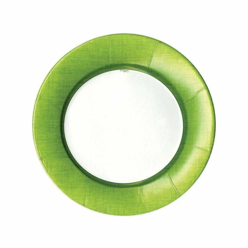 Linen Border Paper Salad &amp; Dessert Plates in Moss Green - 8 Per Package