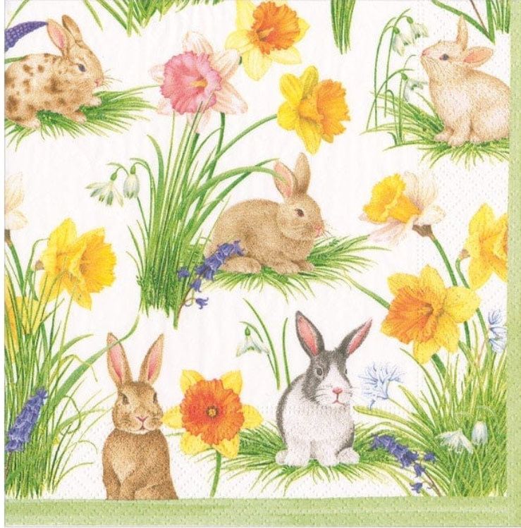Bunnies and Daffodils Cocktail Napkins pack of 20