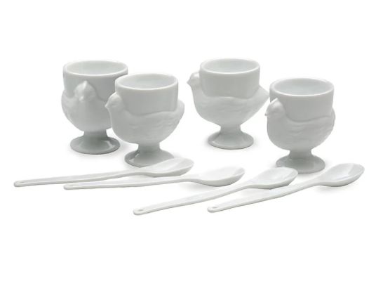 Porcelain Egg Cups and Spoon (Set of 4)