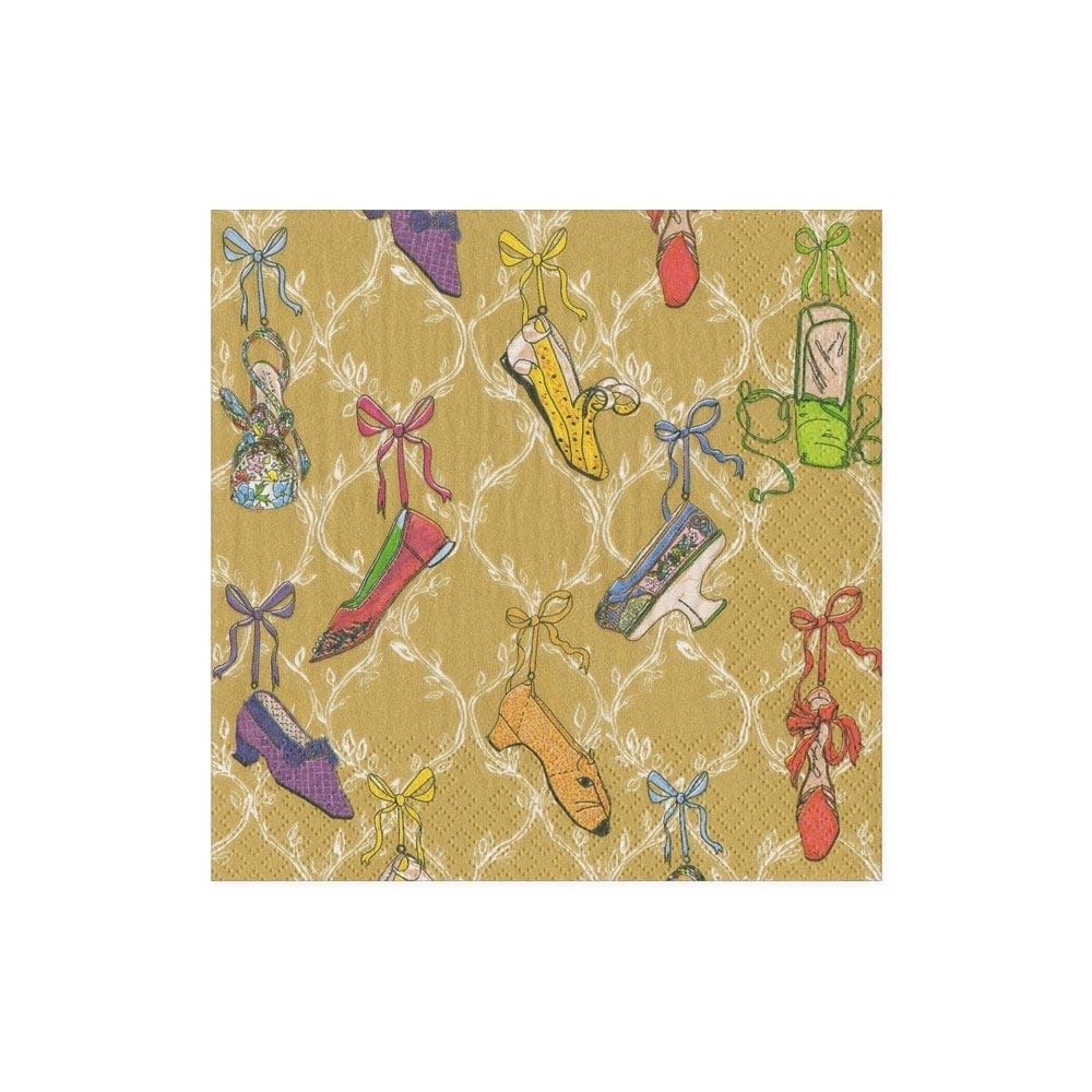 A History of Shoes Paper Cocktail Napkins in Gold - 20 Per Package