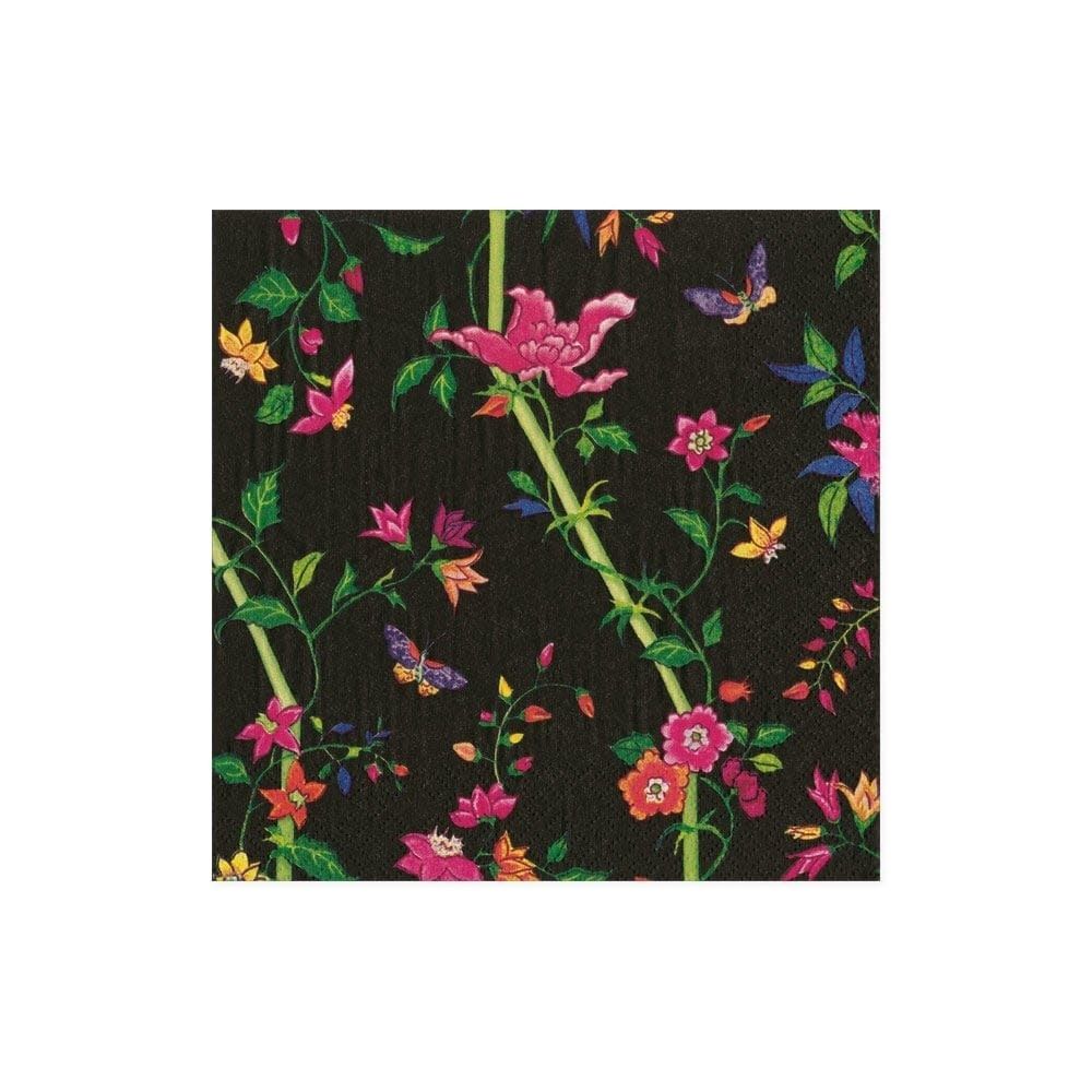Sprigged Silk Paper Cocktail Napkins in Black - 20 Per Package