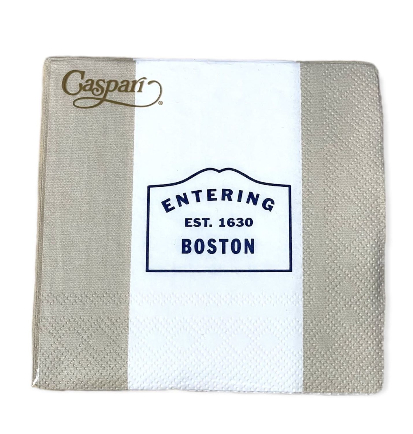 Entering Boston Beige &amp; White Striped Cocktail Napkins - 24 Per Package