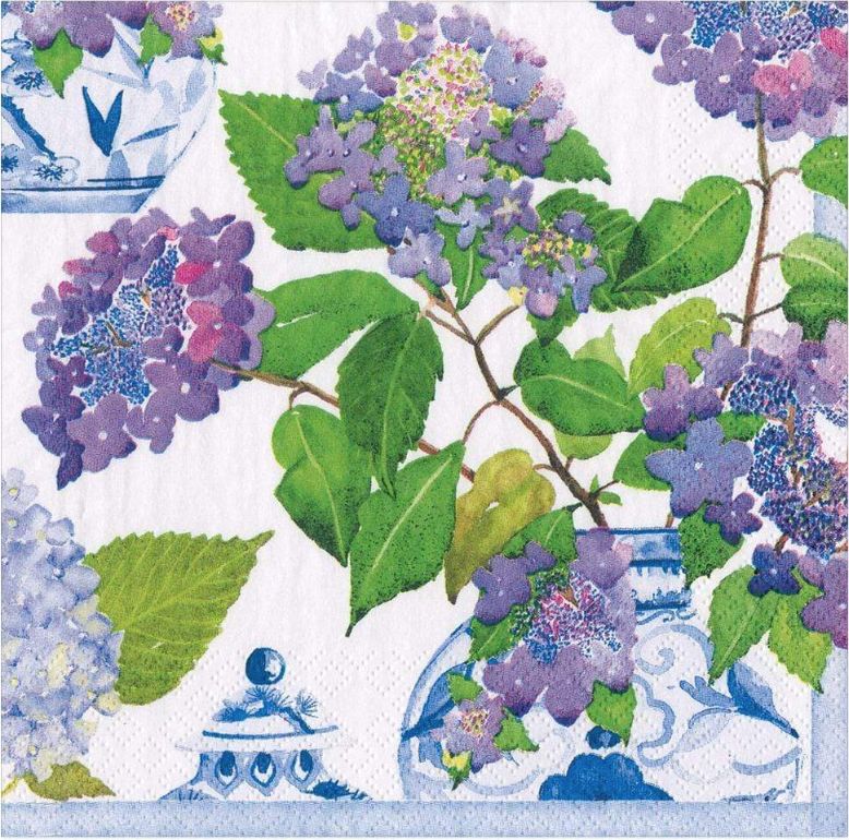 Hydrangeas and Porcelain Paper Dinner Napkins - 20 Per Package