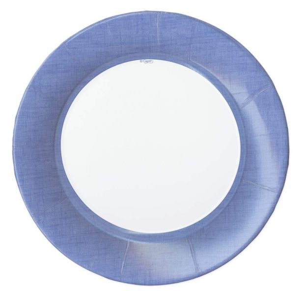 Linen Border Paper Dinner Plates in Blue II - 8 Per Package