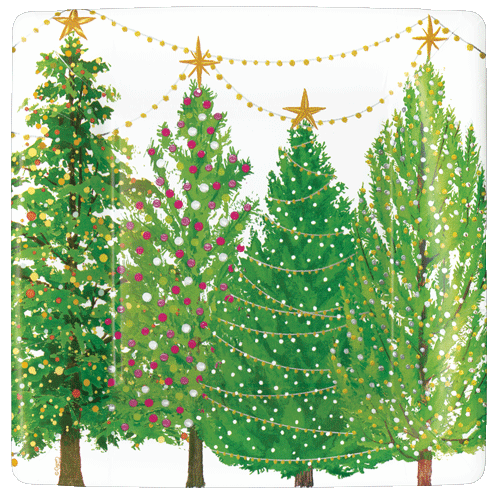 Christmas Trees With Lights Square Paper Salad &amp; Dessert Plates - 8 Per Package