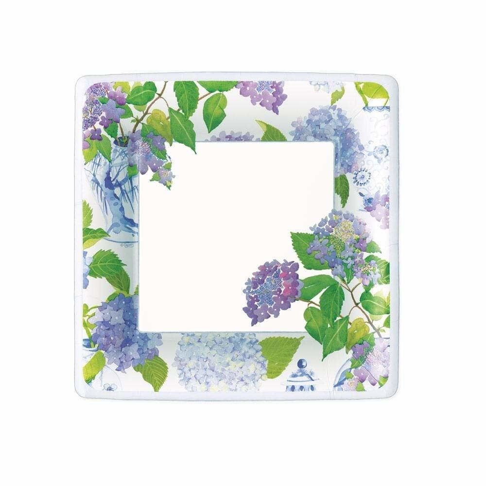 Hydrangeas and Porcelain Square Paper Salad &amp; Dessert Plates - 8 Per Package